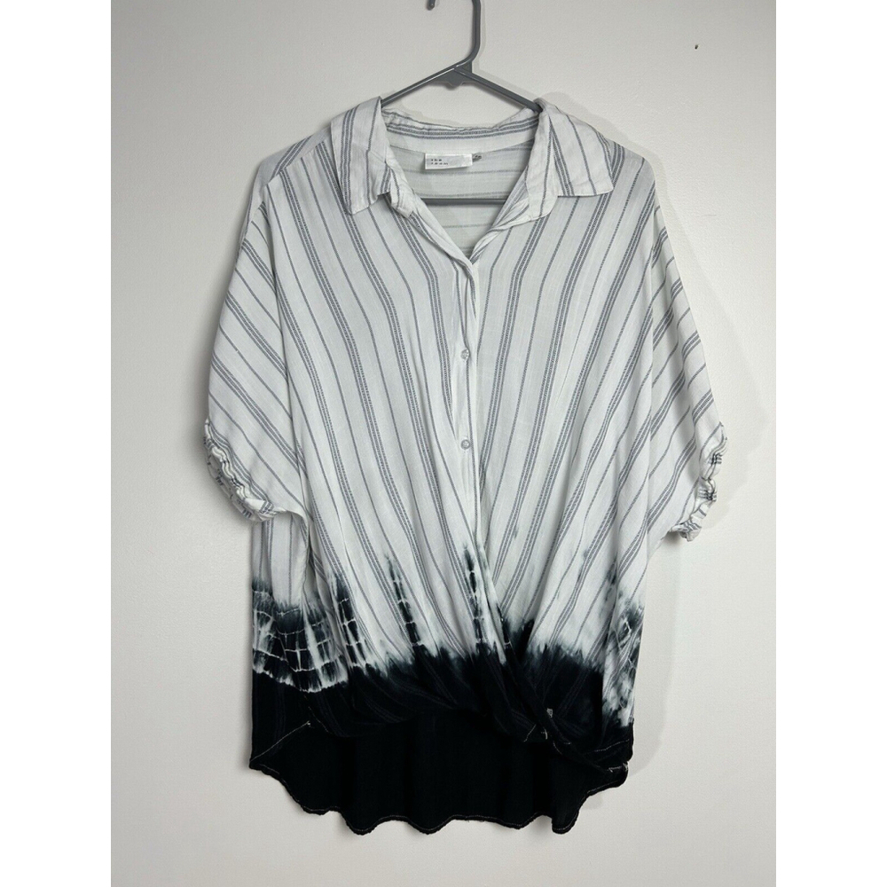 The Room XL Button Up Crossover Drop Shoulder TieDye Blouse Flowy Boxy Lagenlook